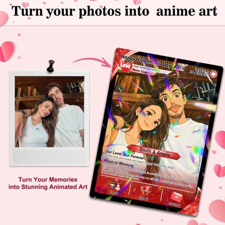Personalized Poke Valentine s Day Card, Custom Photo Anime Couple Card, Wedding & Anniversary Gift for Him Her, Boyfriend Gift