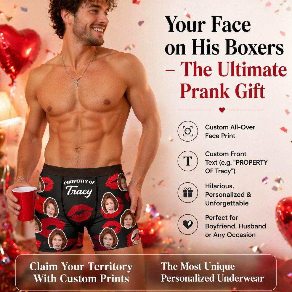 Property Of Wife, Girlfriend Valentine's Day Anniversary Gift For Husband, Boyfriend- Personalized Photo Men's Boxer Brief - MyFaceSocksUK
