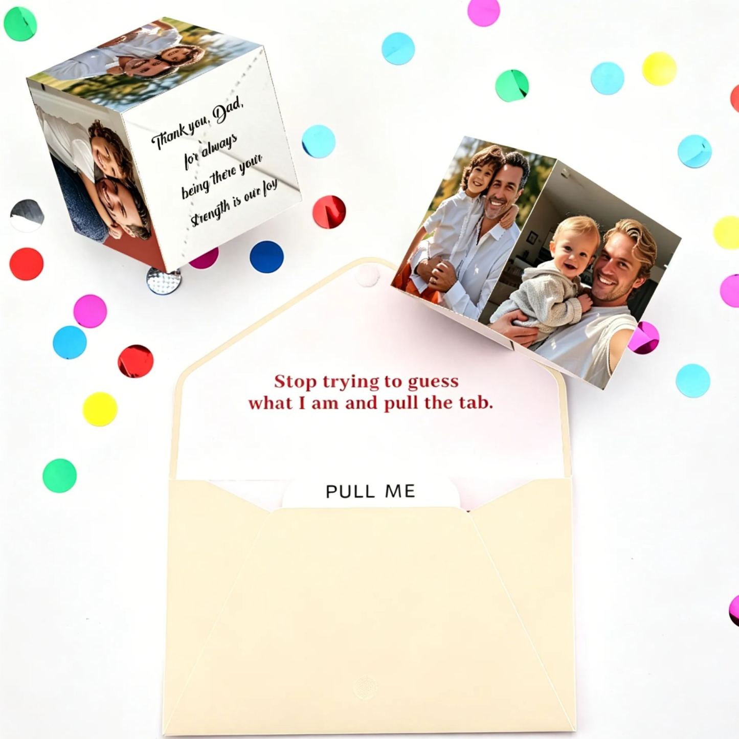 Personalized Surprise Confetti Card Fathers Day  Exploding Box Card Custom Photo 3D Pop-Up Greeting Card