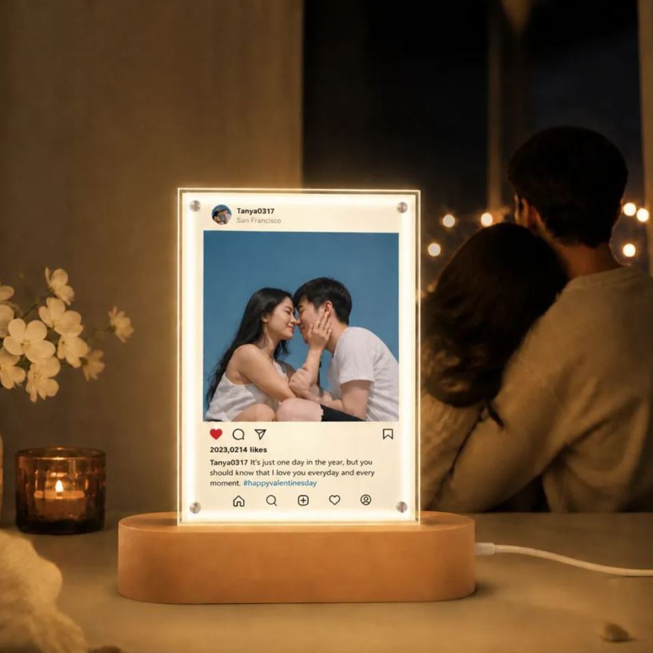 Personalized Photo Night Light – Custom Acrylic LED Lamp with Photo & Text, Anniversary Gift for Couples, Valentine's Day Gift, Wedding & Relationship Keepsake - MyFaceSocksUK