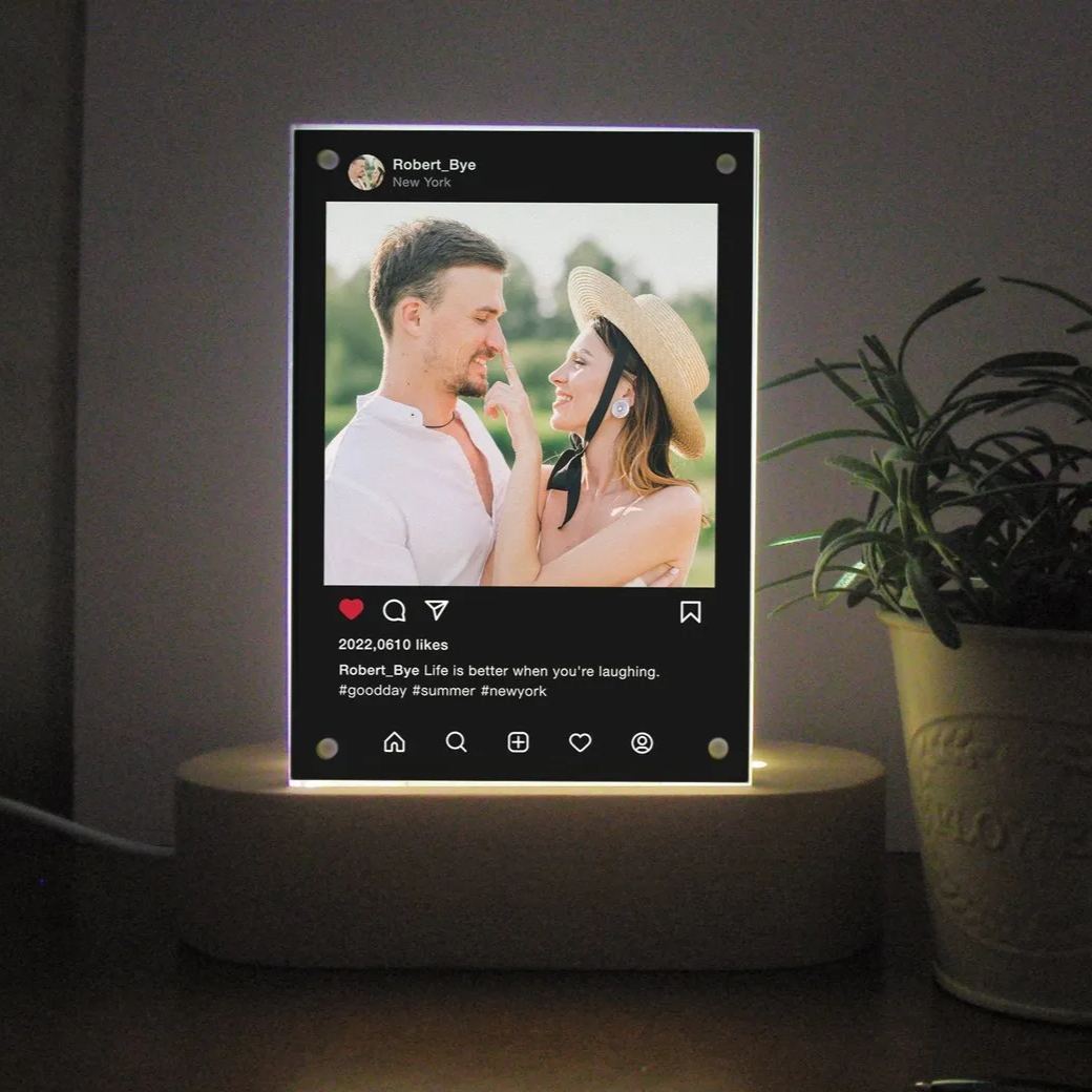 Personalized Photo Night Light – Custom Acrylic LED Lamp with Photo & Text, Anniversary Gift for Couples, Valentine's Day Gift, Wedding & Relationship Keepsake - MyFaceSocksUK