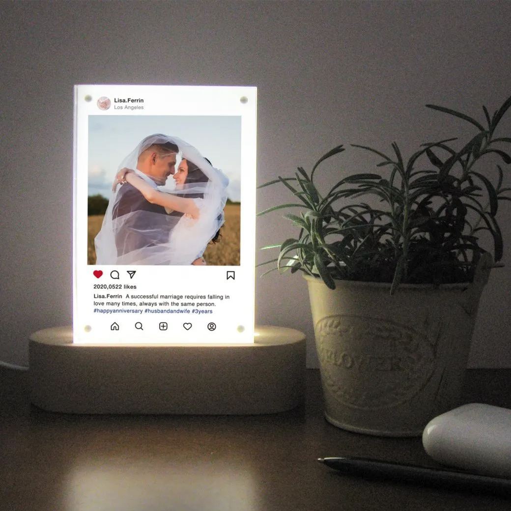 Personalized Photo Night Light – Custom Acrylic LED Lamp with Photo & Text, Anniversary Gift for Couples, Valentine's Day Gift, Wedding & Relationship Keepsake - MyFaceSocksUK