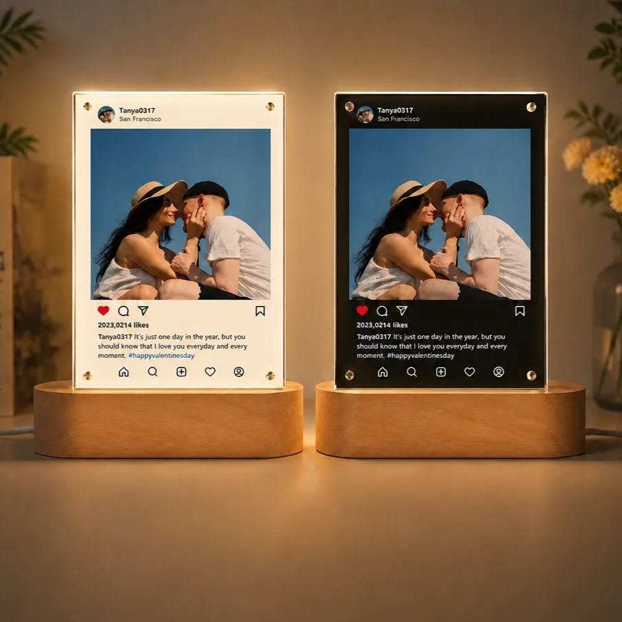 Personalized Photo Night Light – Custom Acrylic LED Lamp with Photo & Text, Anniversary Gift for Couples, Valentine's Day Gift, Wedding & Relationship Keepsake - MyFaceSocksUK