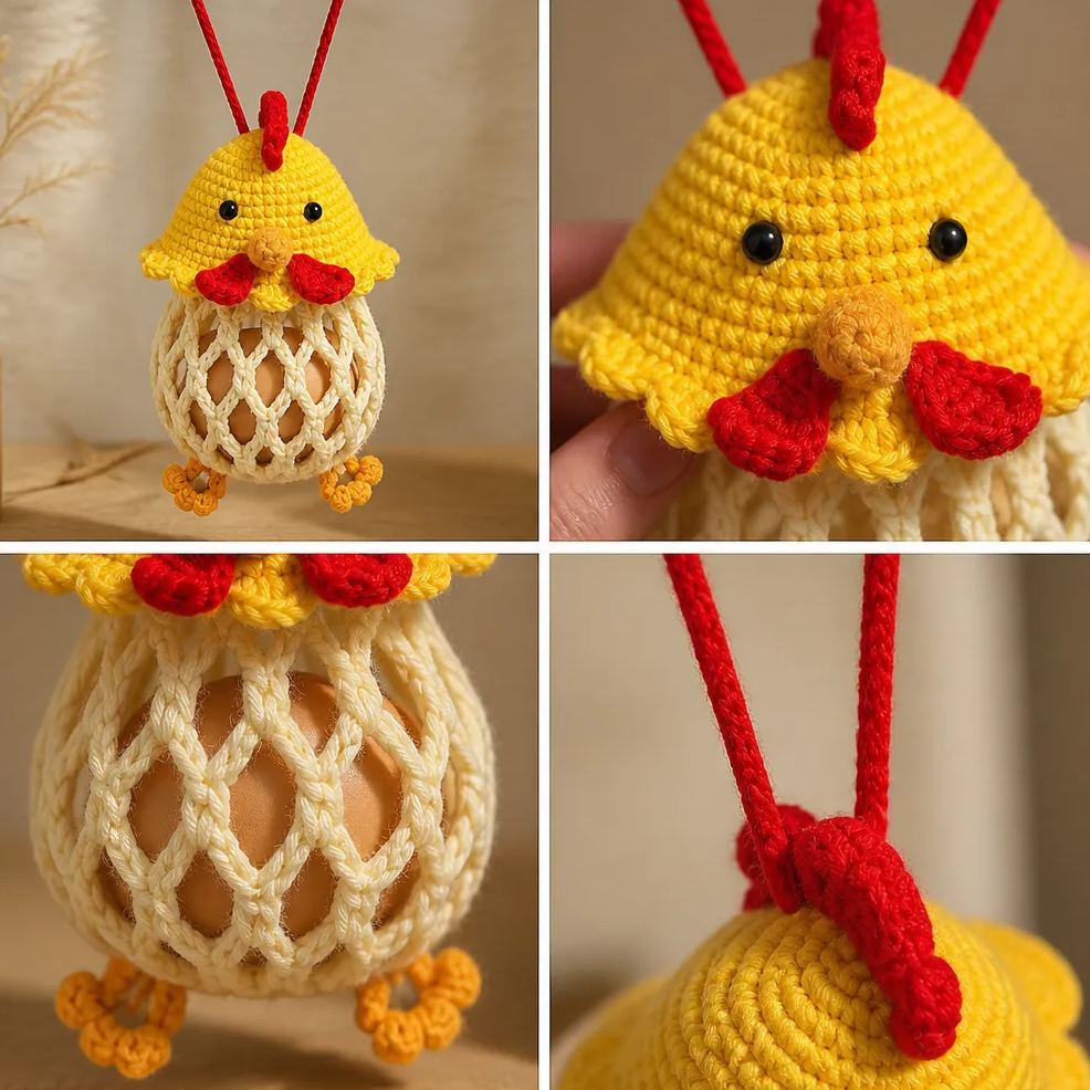 Crochet Chicken Egg Storage Pouch DIY Kit – Cute Pull-String Handmade Knitting Material Pack, Creative Hanging Ornament Gift Decor