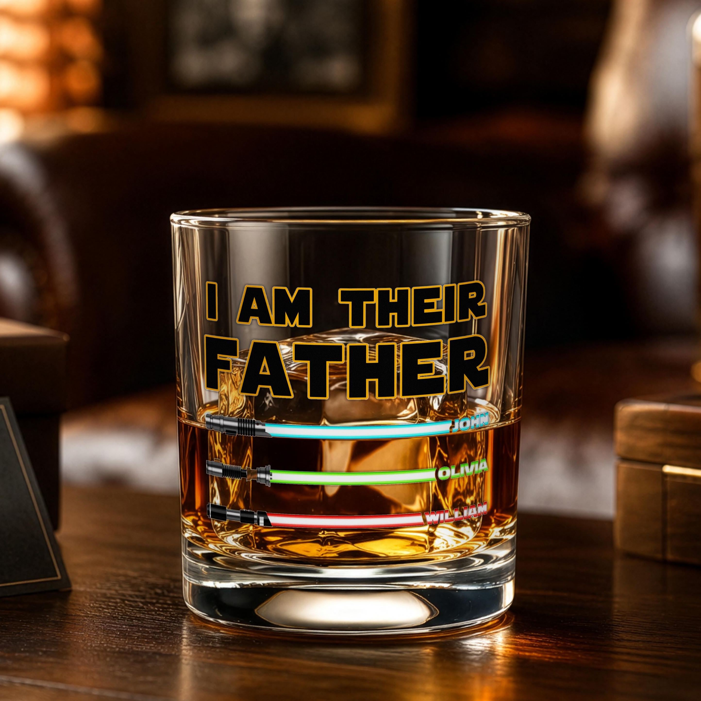 Father's Day Gifts from Kids, I Am Their Father, Personalized Gifts for Dad, Whiskey Glass w Kids Names, Lightsaber Glass Gift for Dad