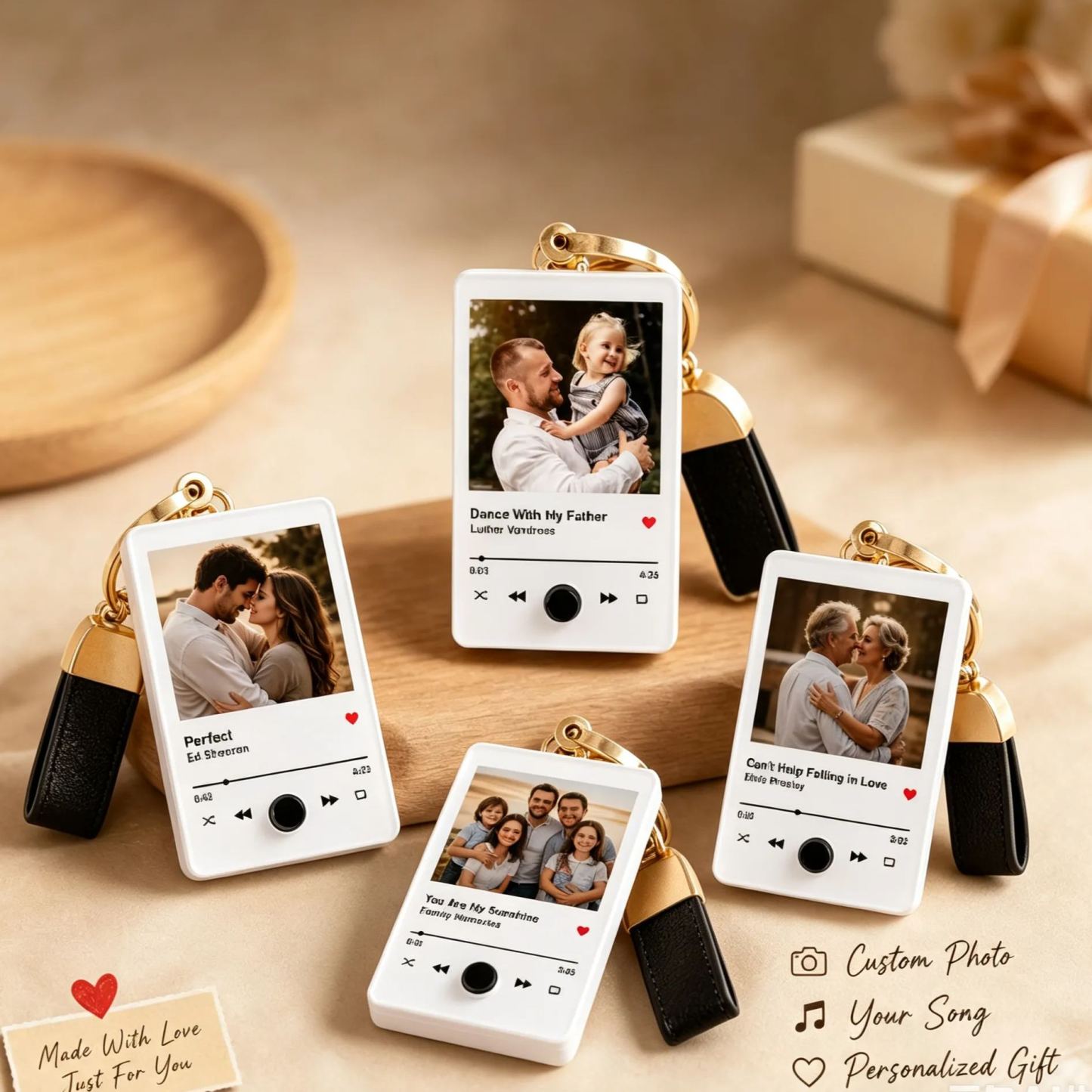 Personalized Photo Music Keychain, Custom Voice Recording Acrylic Key Ring, DIY Photo Album Style Keychain, Custom Sound Message Gift for Family, Couple & Friends - MyFaceSocksUK
