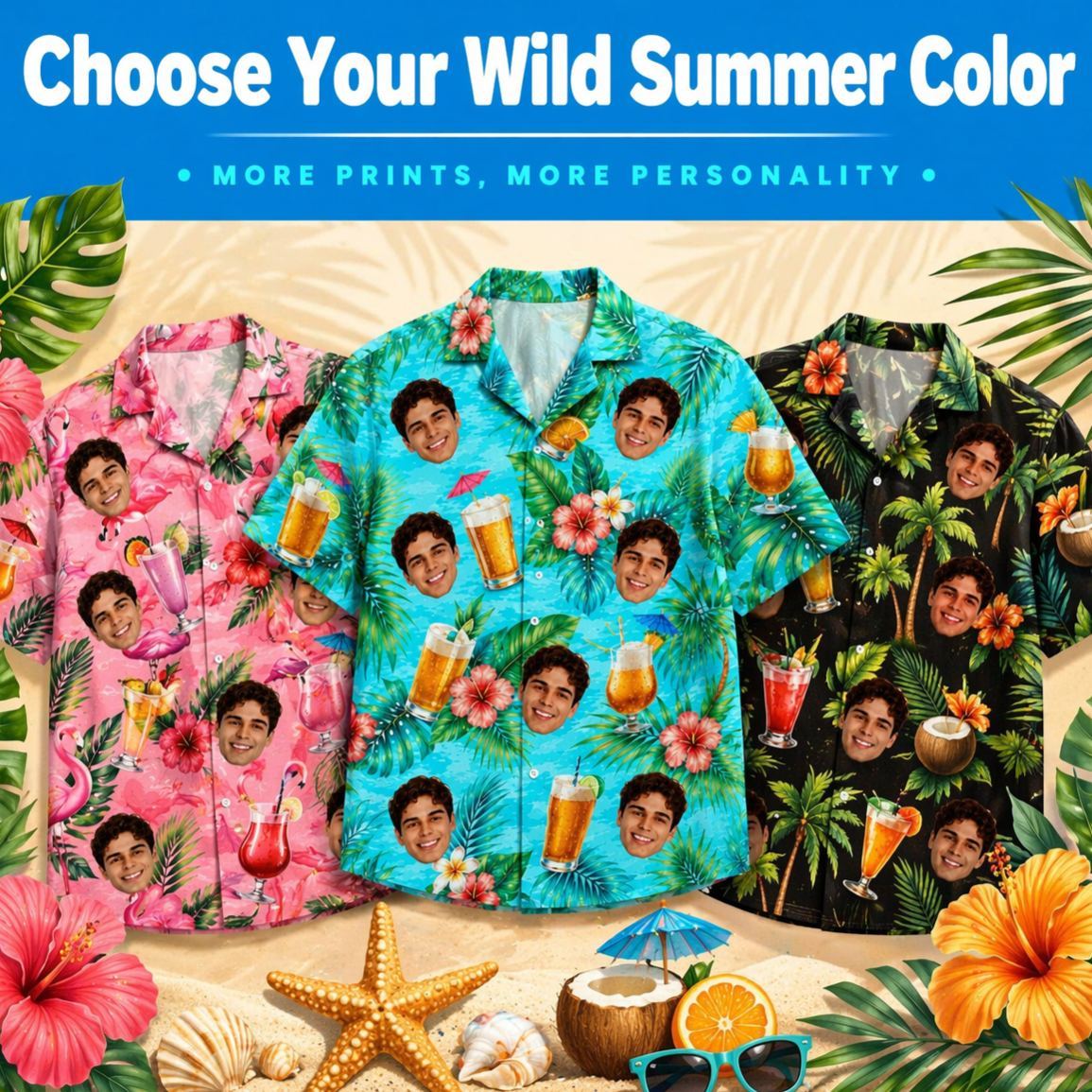 Personalized Hawaiian Shirt with Photo, Personalized Beer Shirt, Funny Gift for Beach Vacation - MyFaceSocksUK