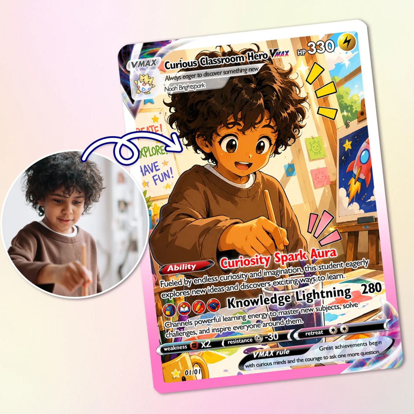 Back to School Personalized Pok Card - Custom Card with Anime Picture for Kids, Students - First Day of School Gift from Parents