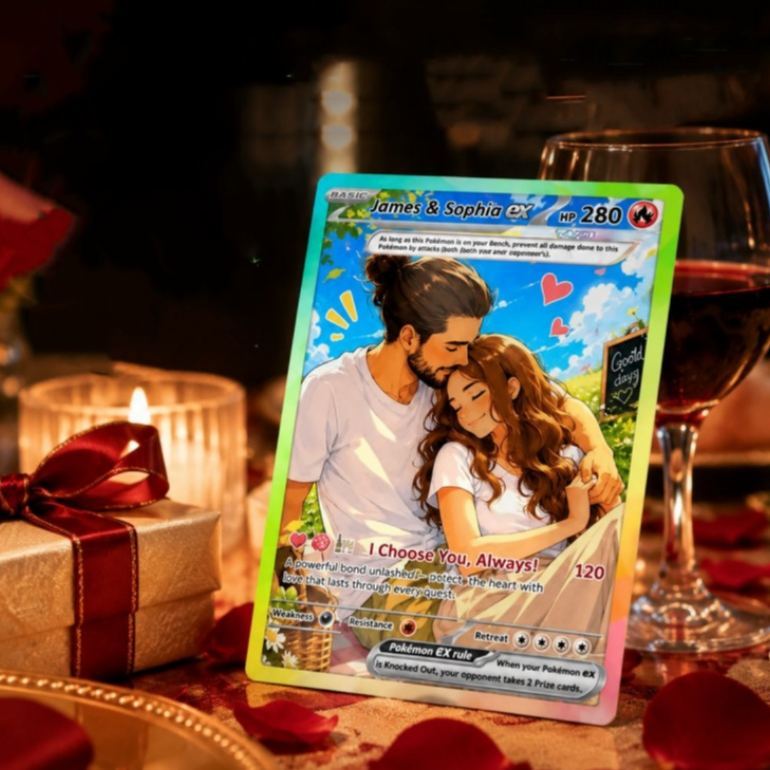 Custom Poke Cards with Anime Picture, Personalized Poke Cards Animated Style Gifts for Him and Her