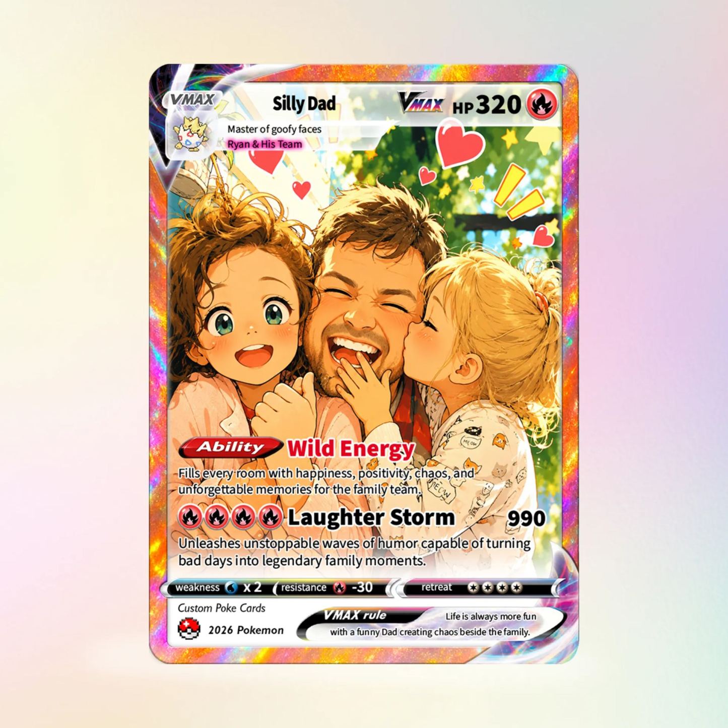 Father’s Day 2026 Custom Poke Card - Comic Anime Style Personalized Card for Funny Dad - Perfect Gift from Wife & Kids