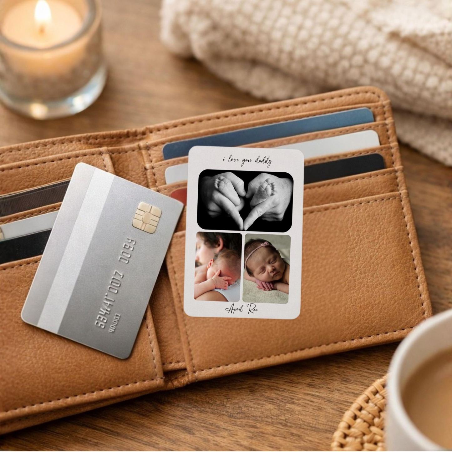Personalised Photo Wallet Card Dad Gift from Baby, I Love Daddy Metal Insert Keepsake - MyFaceSocksUK