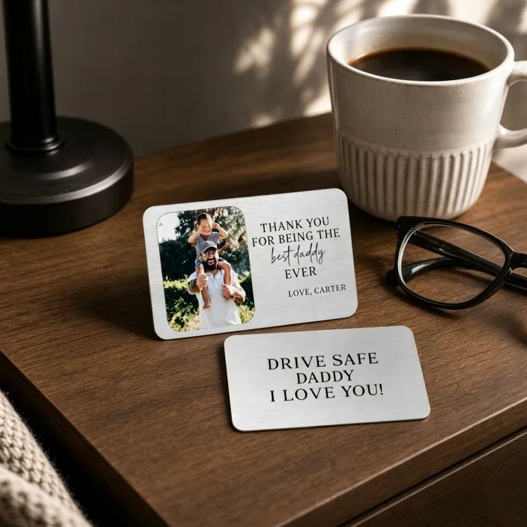 Metal Wallet Card for Dad, Photo Wallet Card, Father's Day Gift from Kids, Custom Wallet Insert, Personalized Gift for Dad - MyFaceSocksUK