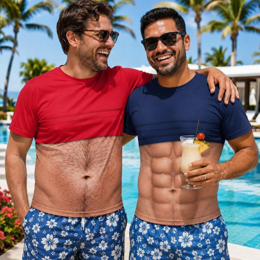 Dad Bod Shirt, Custom Faux Chest Hair Shirt, Personalized Aloha And Chill Shirts, Novelty Tropical Beach Fake Muscle Shirt, Novelty Dad Tee - MyFaceSocksUK
