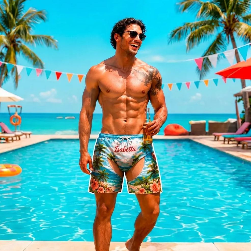 Custom Funny Men Swim Trunks Novelty Optical Illusion Swim Shorts Funny Novelty Party Board Shorts Gift for Husband Boyfriend - MyFaceSocksUK