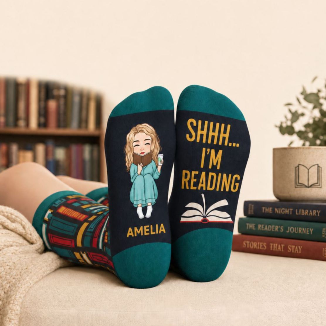 Custom Crew Socks - Personalized Bookish Gifts For Book Lovers, Bookworms, Readers - This Is My Reading Zone