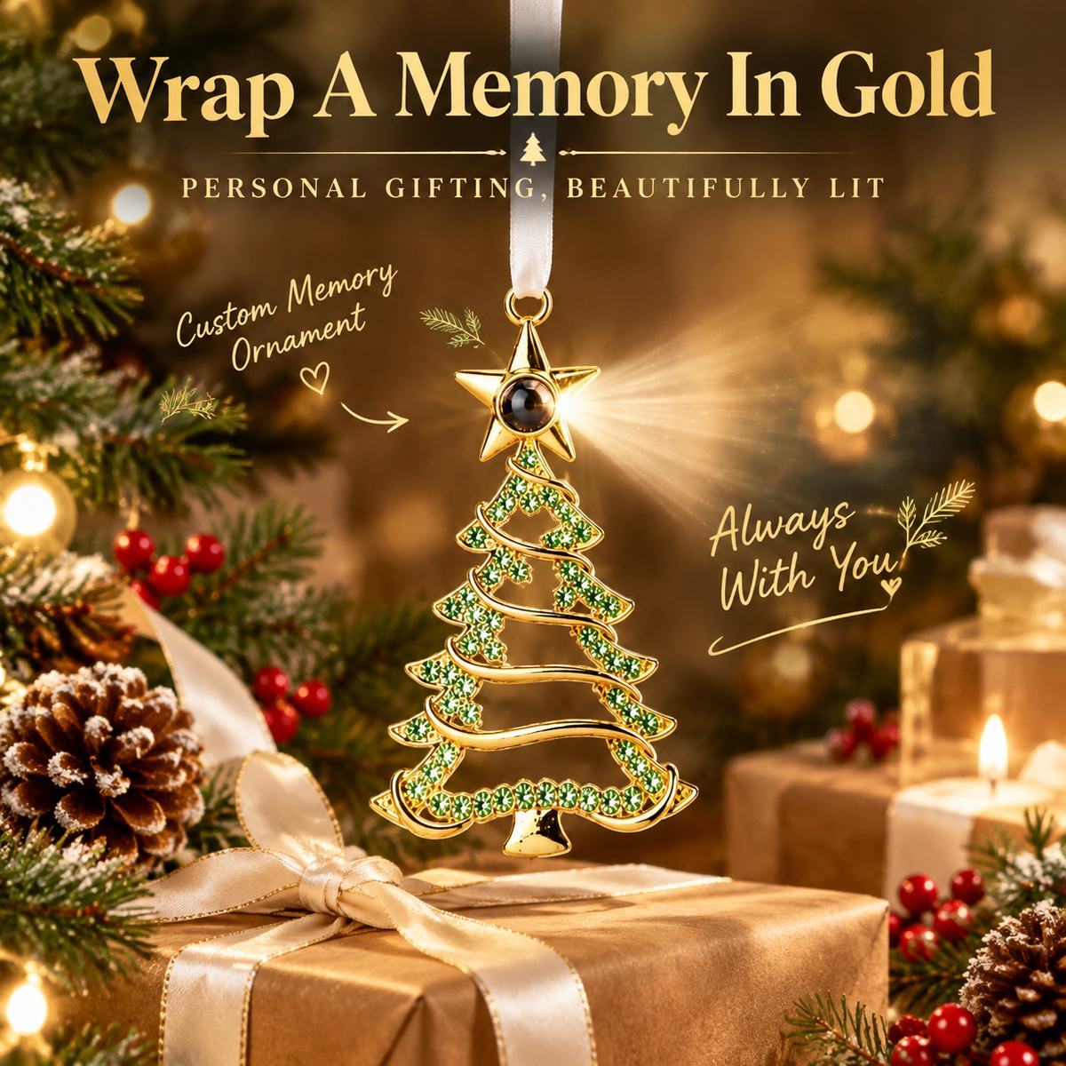 Personalized Christmas Tree Ornament with Photo Projection, Memorial Gift for Family & Pet Lovers, Holiday Tree Hanging Decor - MyFaceSocksUK