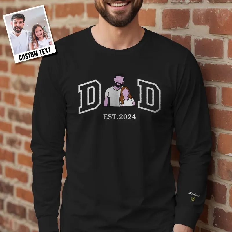 Personalized Embroidered Portrait Sweatshirt for Dad Father's Day Gift Custom Family Photo Embroidered Portrait Gift - MyFaceSocksUK