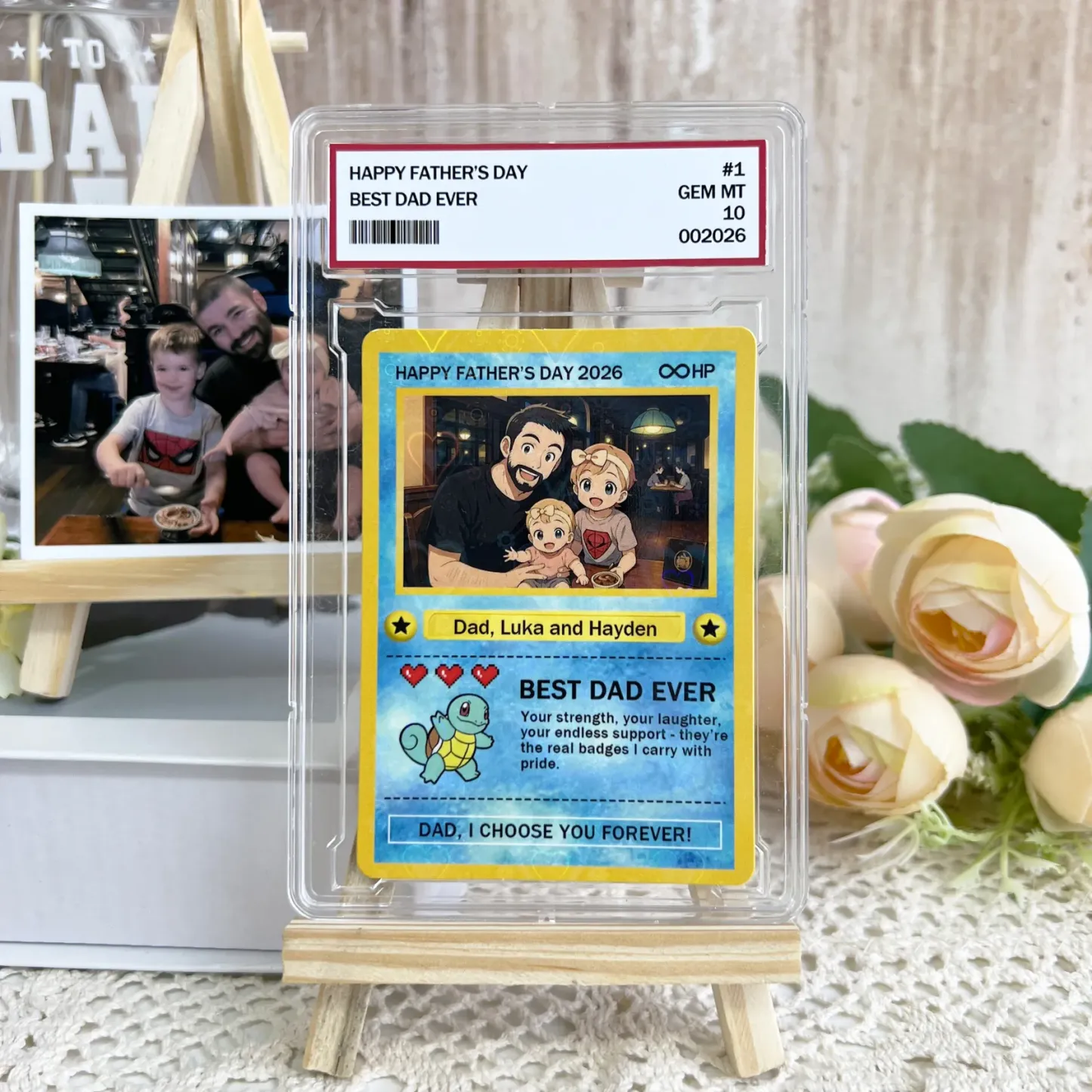 Personalized Father's Day Card - Custom Dad Trading Card with Photo & Names - "Best Dad Ever" Unique Gift for Dad, Grandpa, Husband - Poke Style Collectible Plaque for Father's Day 2026