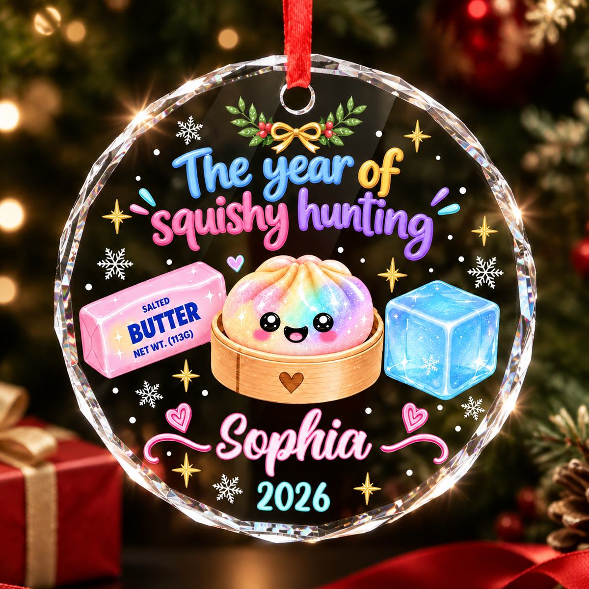 Custom The Year Of Squishy Hunting Christmas Gifts For Kids Personalized Glass Ornament