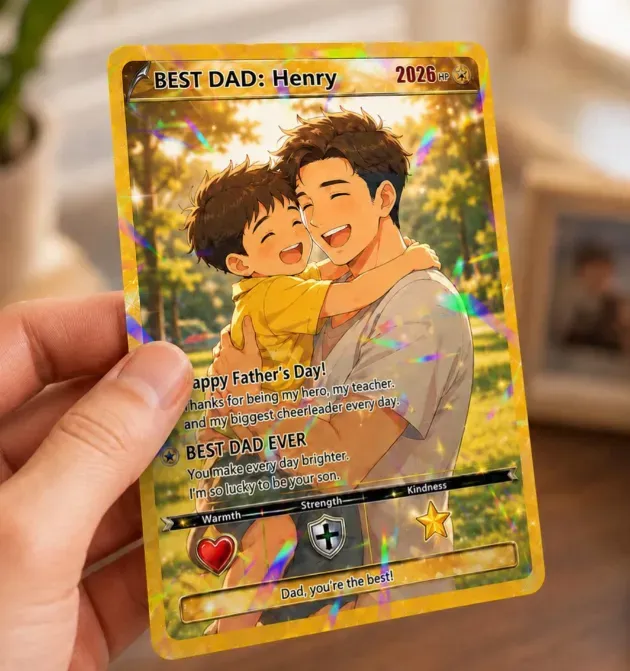 Custom Father’s Day Poke Card, Personalized Poke Anime Dad Card, Father’s Day Gift, Custom Anime Card, Gamer Dad Gift, Gift for Husband