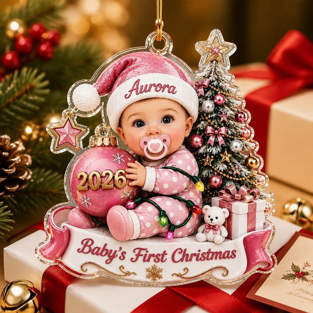 Custom Baby’s First Christmas Ornament 2026, Custom Baby Name Acrylic Ornament, First Christmas Keepsake, Newborn Baby Gift - MyFaceSocksUK