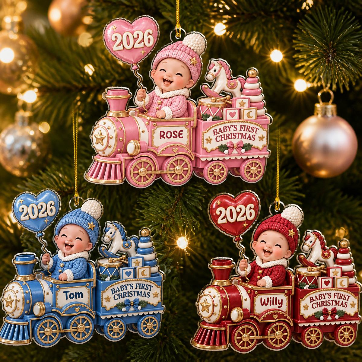 Personalized Baby First Christmas Ornament - Train Design for New Parents, Holiday Gift 2026