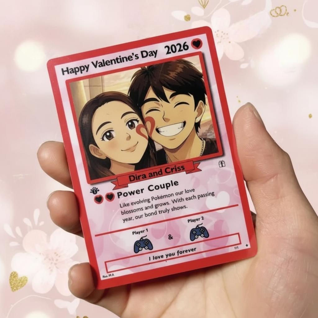 Personalized Valentine's Day Power Couple Card, Custom Anniversary Card Couple Photo Anime Style, Best Valentine's Day Gift for Lover - MyFaceSocksUK