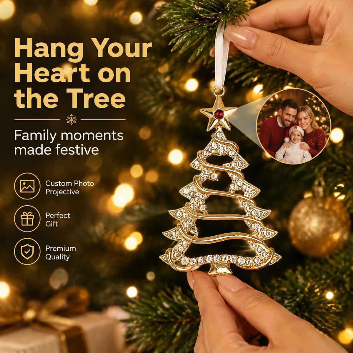 Personalized Photo Christmas Tree Ornament for Memorial Gift, Family Keepsake Decoration with Crystal Accents - MyFaceSocksUK