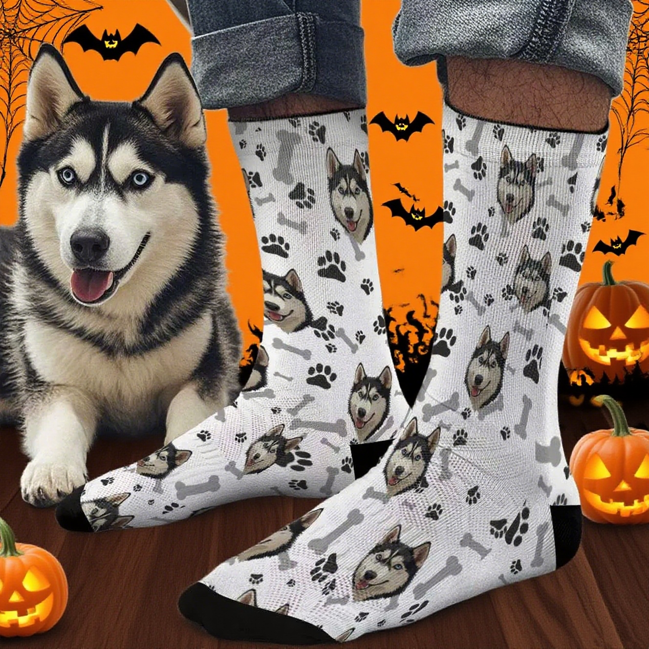 Custom Cute Photo Socks Colorful Personalized Design Best Gift Idea Funny Face for Pet Lover Halloween Gift
