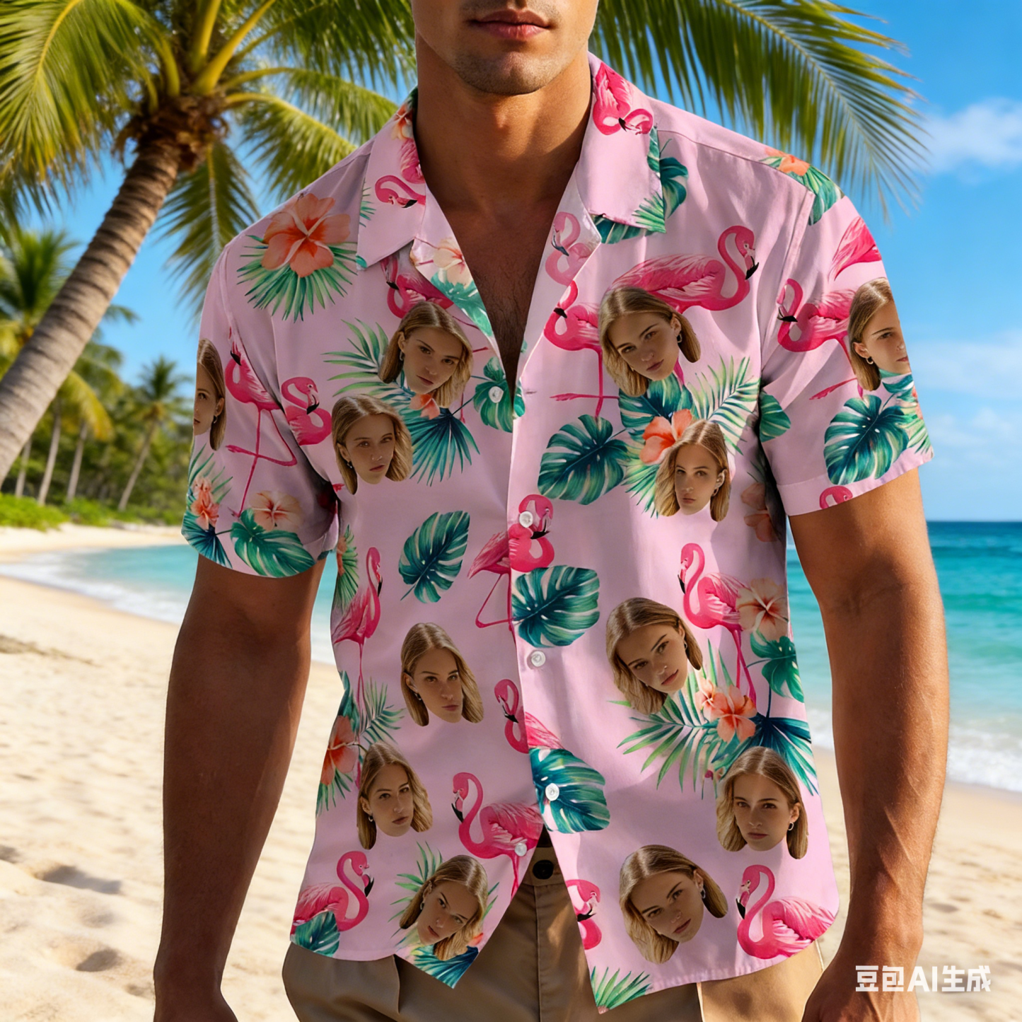 Custom Face Hawaiian Shirts With Face Colorful Flamingo Aloha Beach Shirt - Pink Valentine Gift