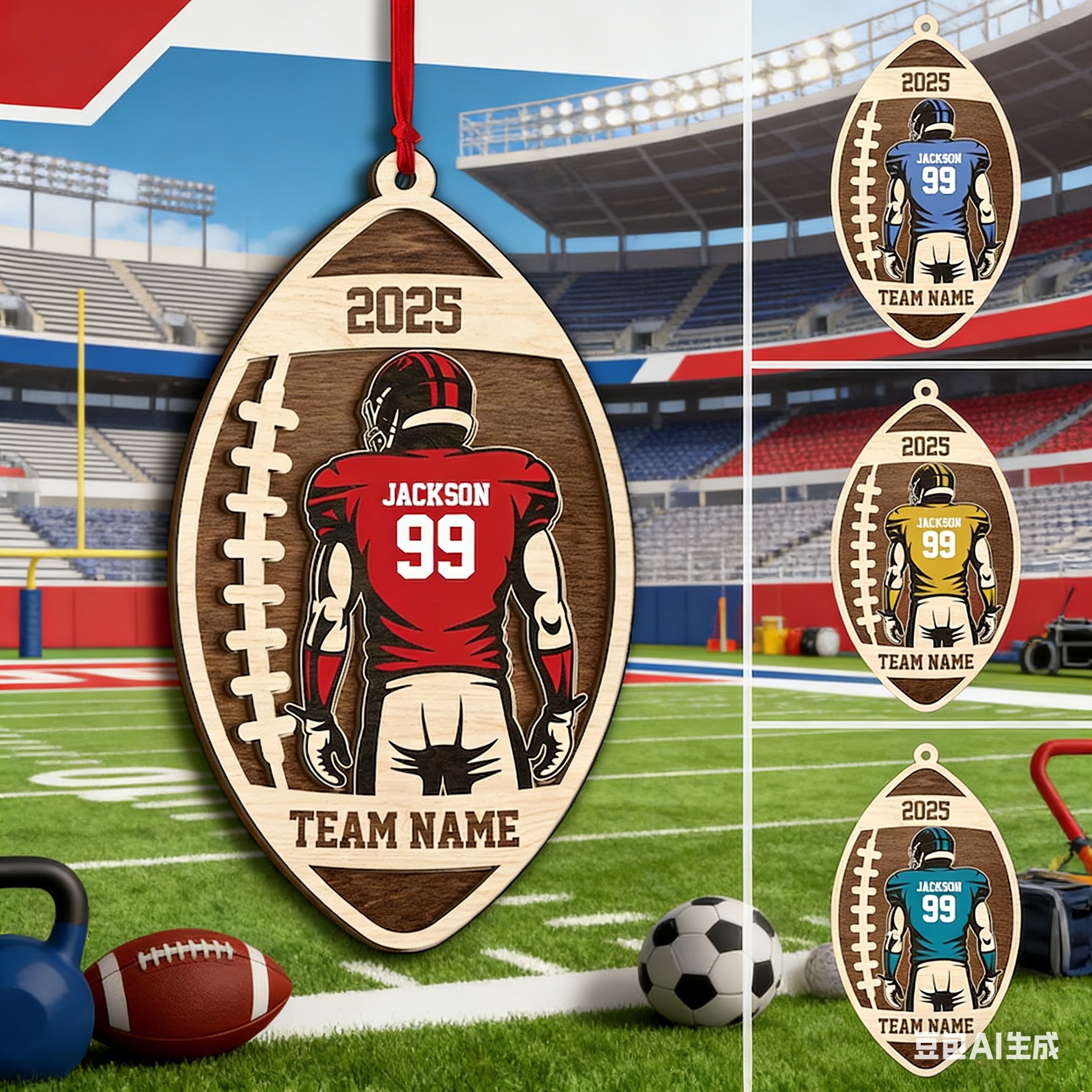 Personalized Football Layered Wood Ornament, Custom Name Number Football Christmas Decor, Sport Xmas Home Decor, Xmas Gift for Son, Team