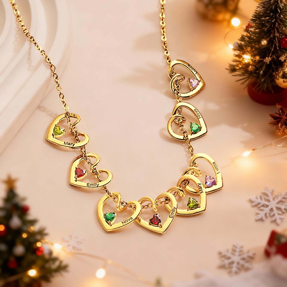 Personalized Heart Name & Birthstone Necklace Custom Gift for Mom or Grandma Christmas Gift Idea - MyFaceSocks