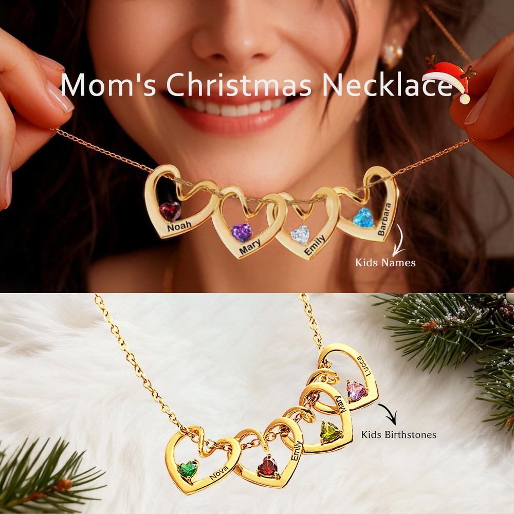 Personalized Heart Name & Birthstone Necklace Custom Gift for Mom or Grandma Christmas Gift Idea - MyFaceSocks