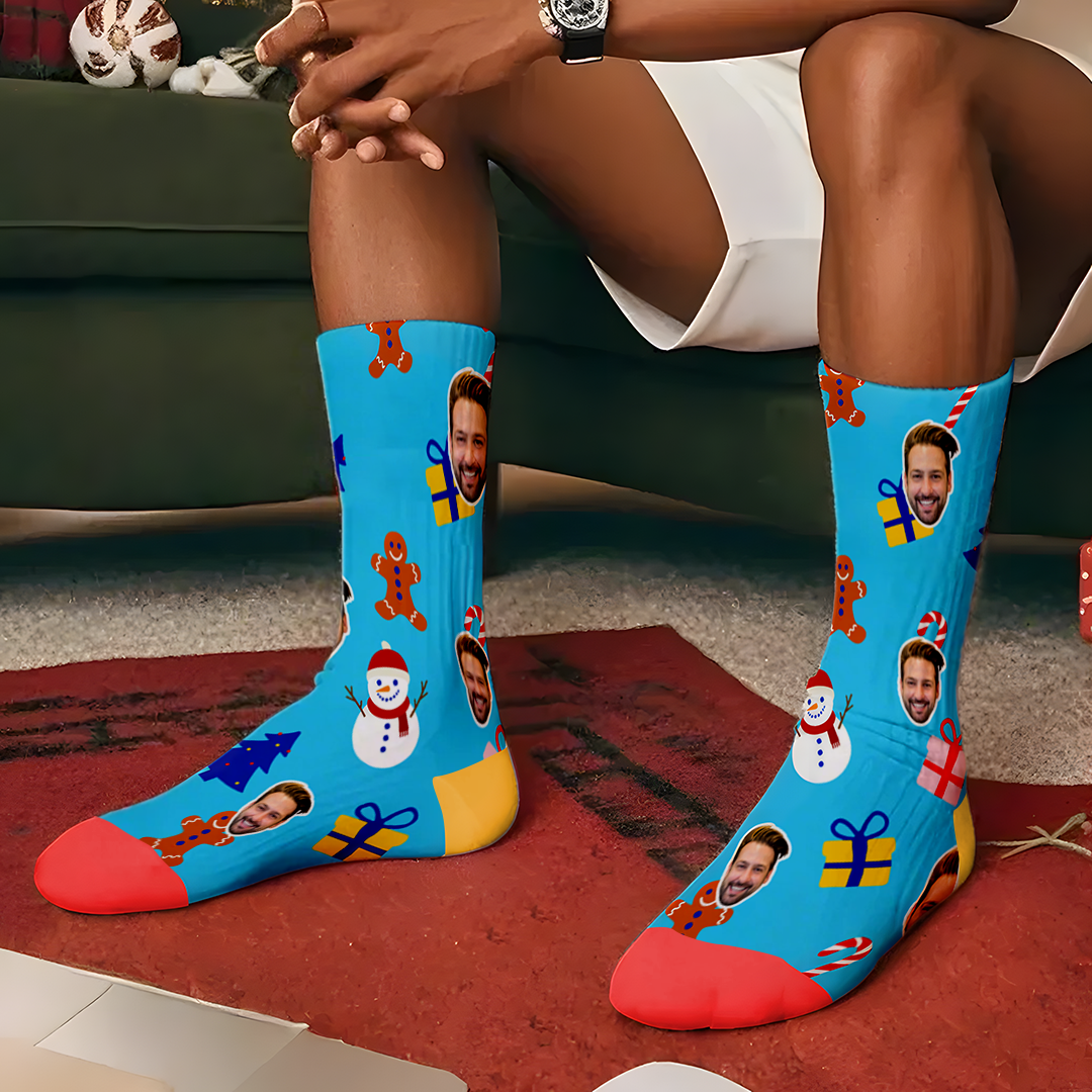 Custom Face Photo Printed Socks Personalized Custom Designs Best Gift Idea for Xmas