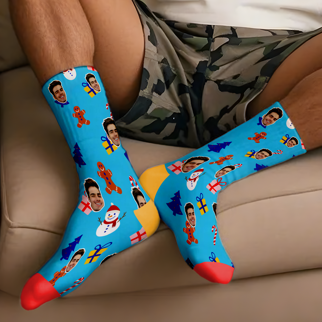 Custom Face Photo Printed Socks Personalized Custom Designs Best Gift Idea for Xmas
