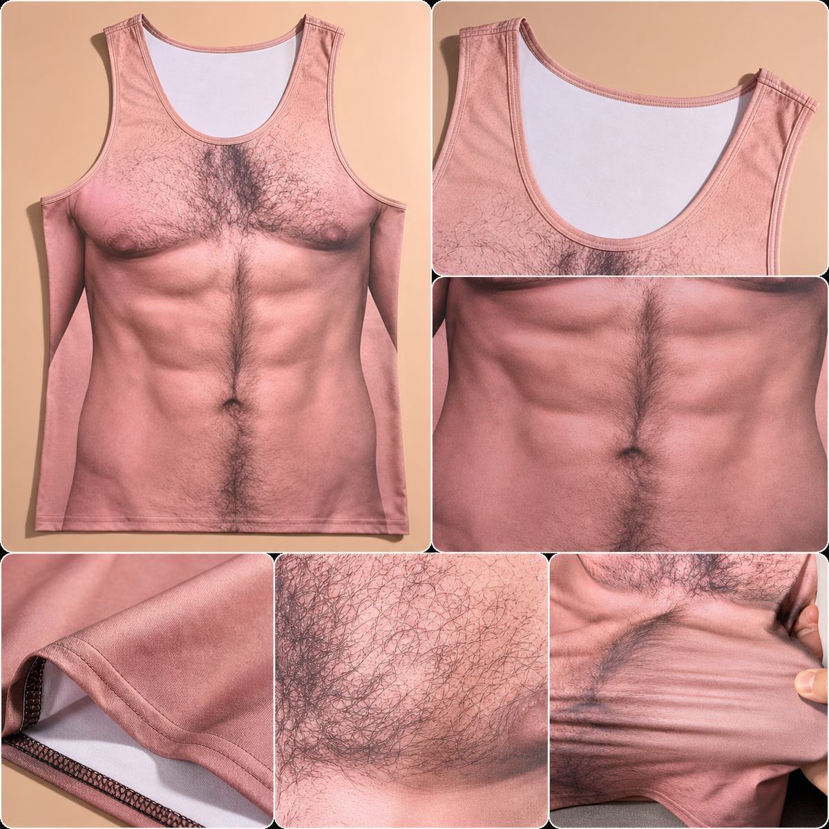 Fake Muscle Chest Hair Tank Top Funny 3D Muscle Print Vest Novelty Costume Tank Top Parties & Pranks - MyFaceSocks