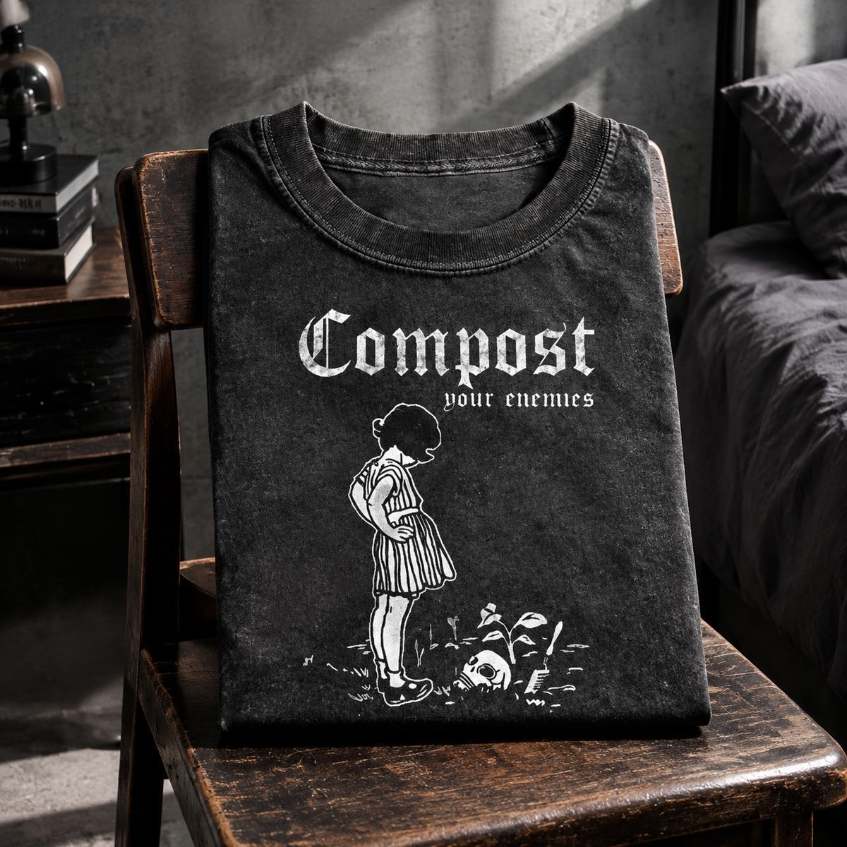 Compost Your Enemies T-Shirt – Funny Gardening Graphic Tee, Dark Humor Plant Lover Shirt, Sarcastic Nature-Inspired Gift for Gardeners - MyFaceSocks