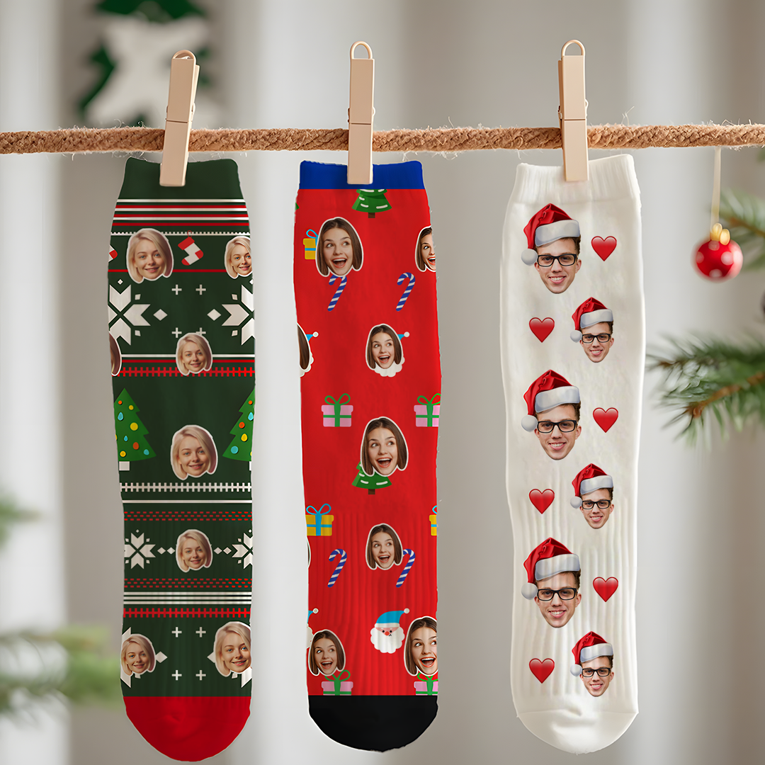 Custom Face Photo Printed Socks Personalized Custom Designs Best Gift Idea for Xmas