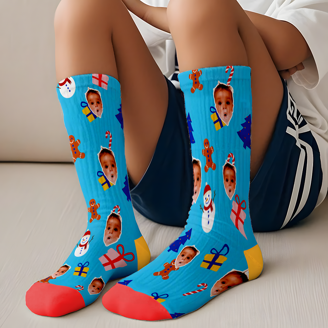 Custom Face Photo Printed Socks Personalized Custom Designs Best Gift Idea for Xmas