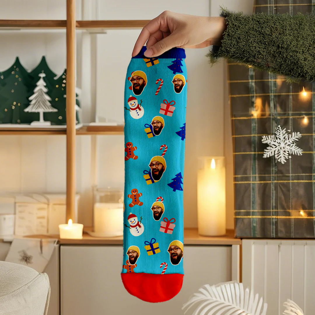 Custom Face Photo Printed Socks Personalized Custom Designs Best Gift Idea for Xmas