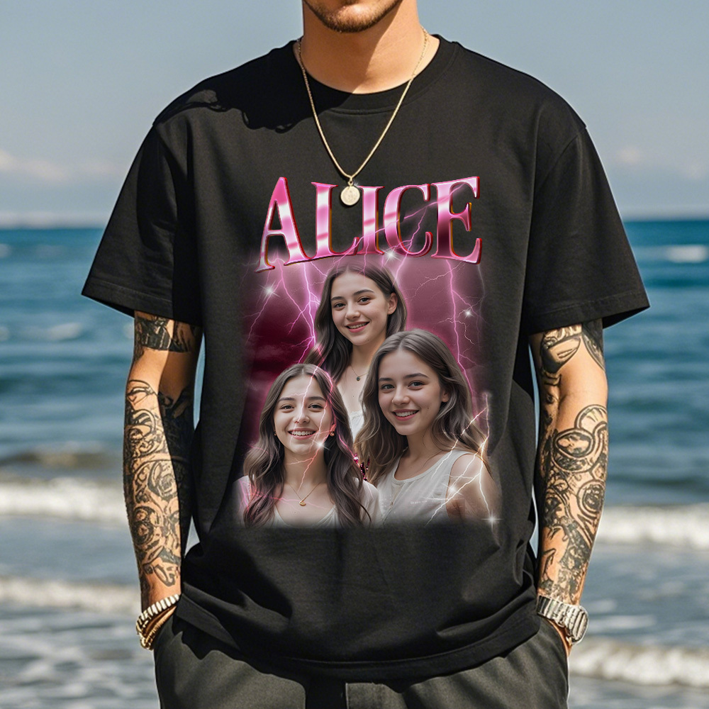 Custom Photo Vintage Tee Personalized Name T-shirt for Men - Myfacesocks