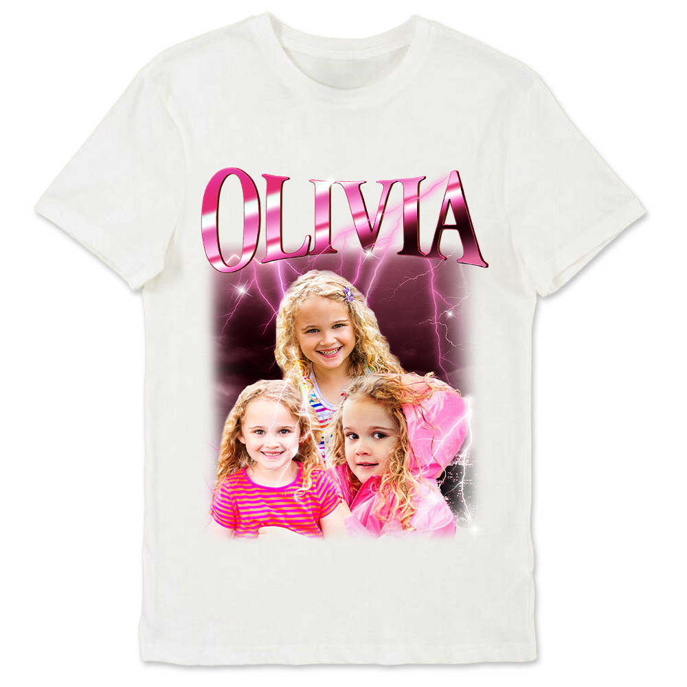 Custom Photo Vintage Tee Personalized Name T-shirt Kids Presents