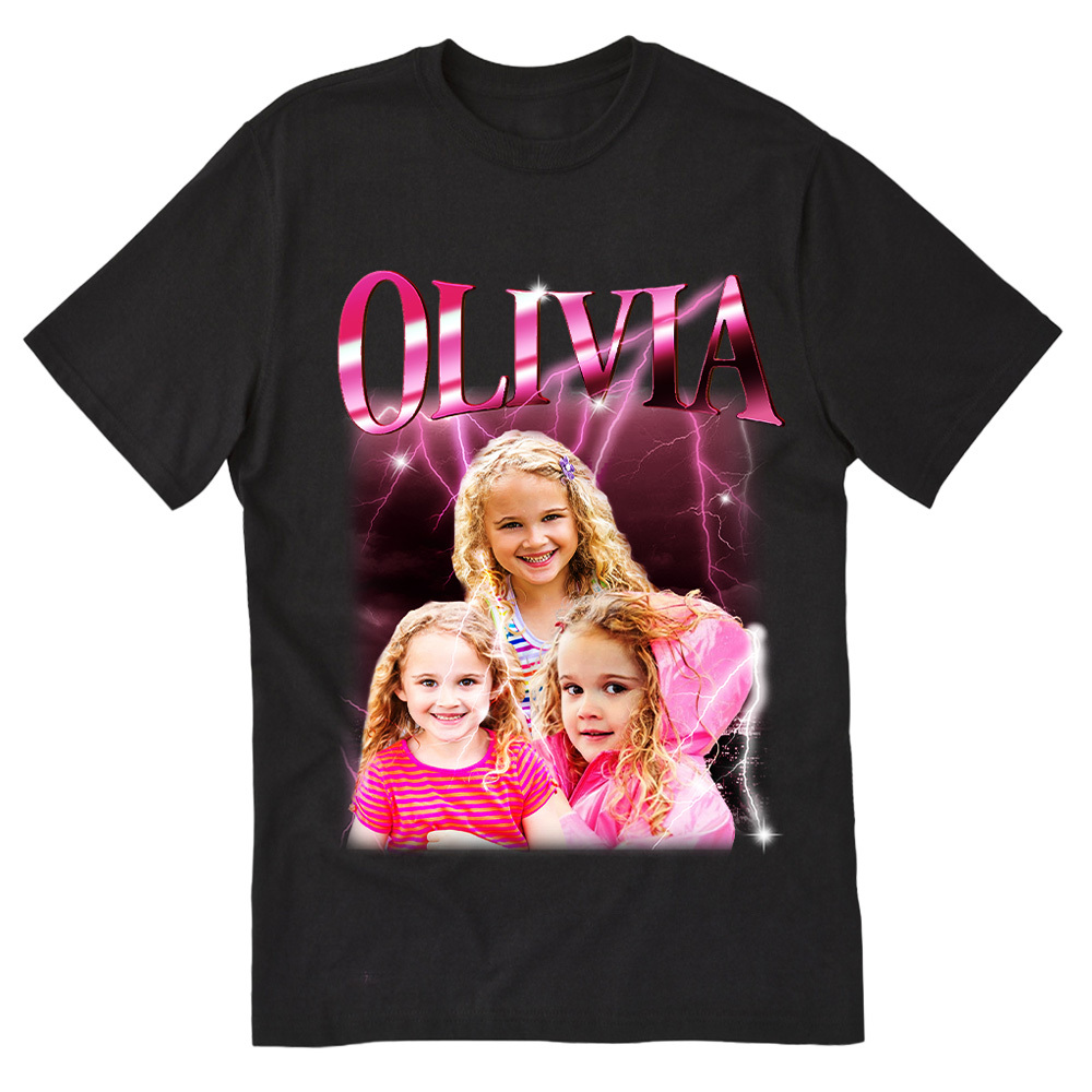 Custom Photo Vintage Tee Personalized Name T-shirt Black Gift for DAD