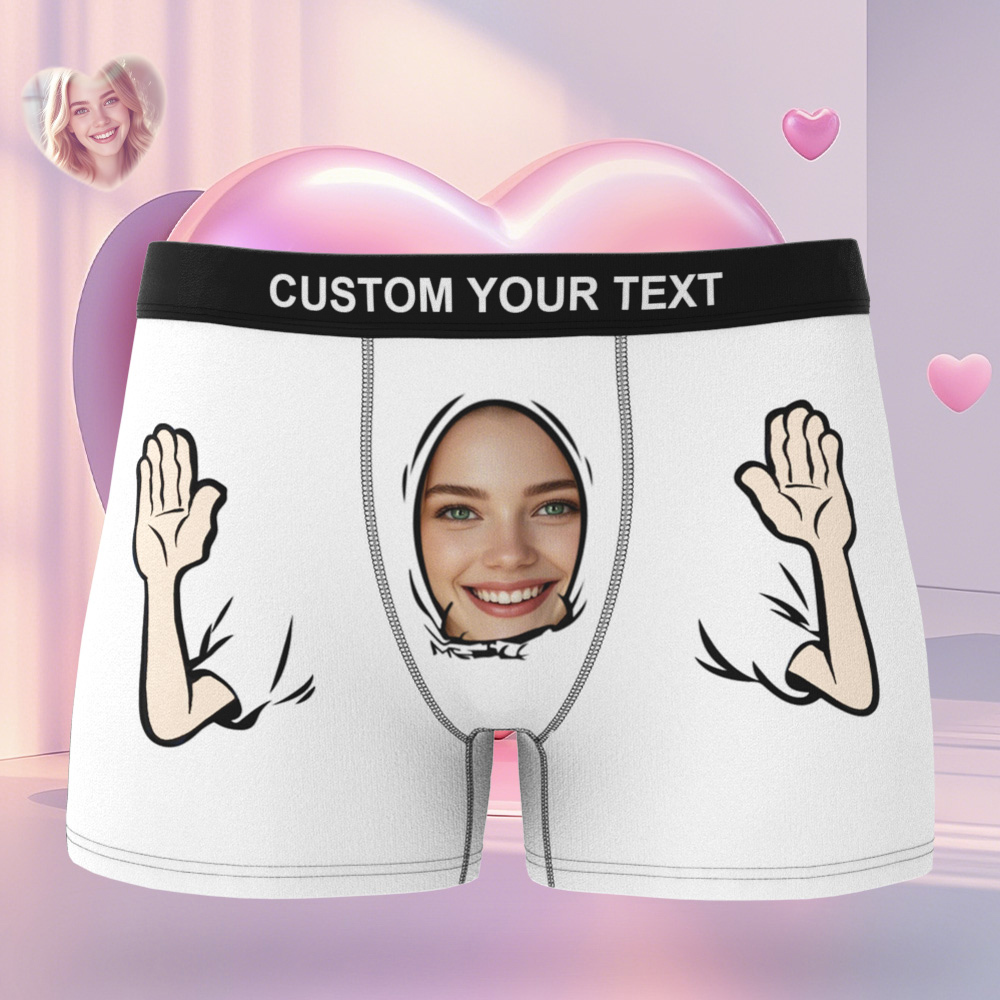 Personalized Face Men's Boxer Blue Underwear Gifts for Husband I Love You Heart Men Face Boxer - MyFaceSocks