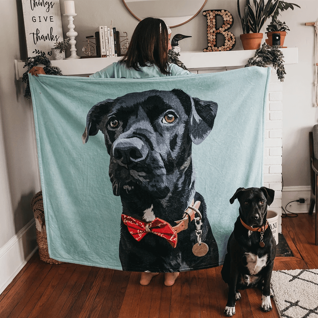 Printed in USA Personalized Pet Photo Blankets Custom Dog Blankets Painted Art Portrait Fleece Blanket