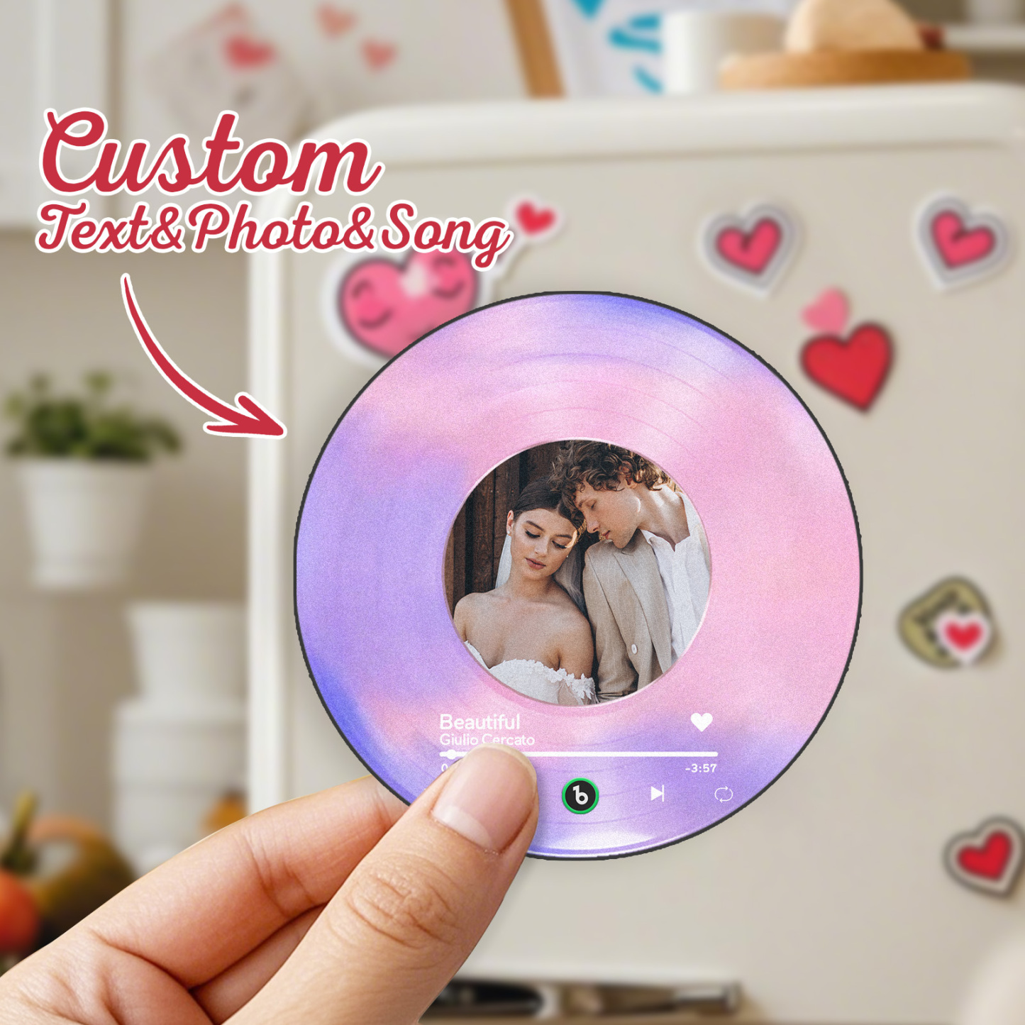 Custom Music Fridge Magnet Custom Round Frame Album Fridge Magnet Anniversary Gifts Music Wall Photo Sticker Gifts for Couples - MyFaceSocks