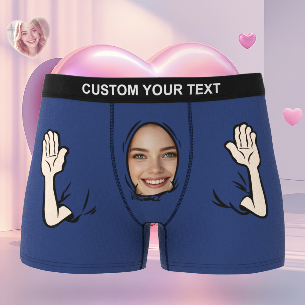 Personalized Face Men's Boxer Blue Underwear Gifts for Husband I Love You Heart Men Face Boxer - MyFaceSocks
