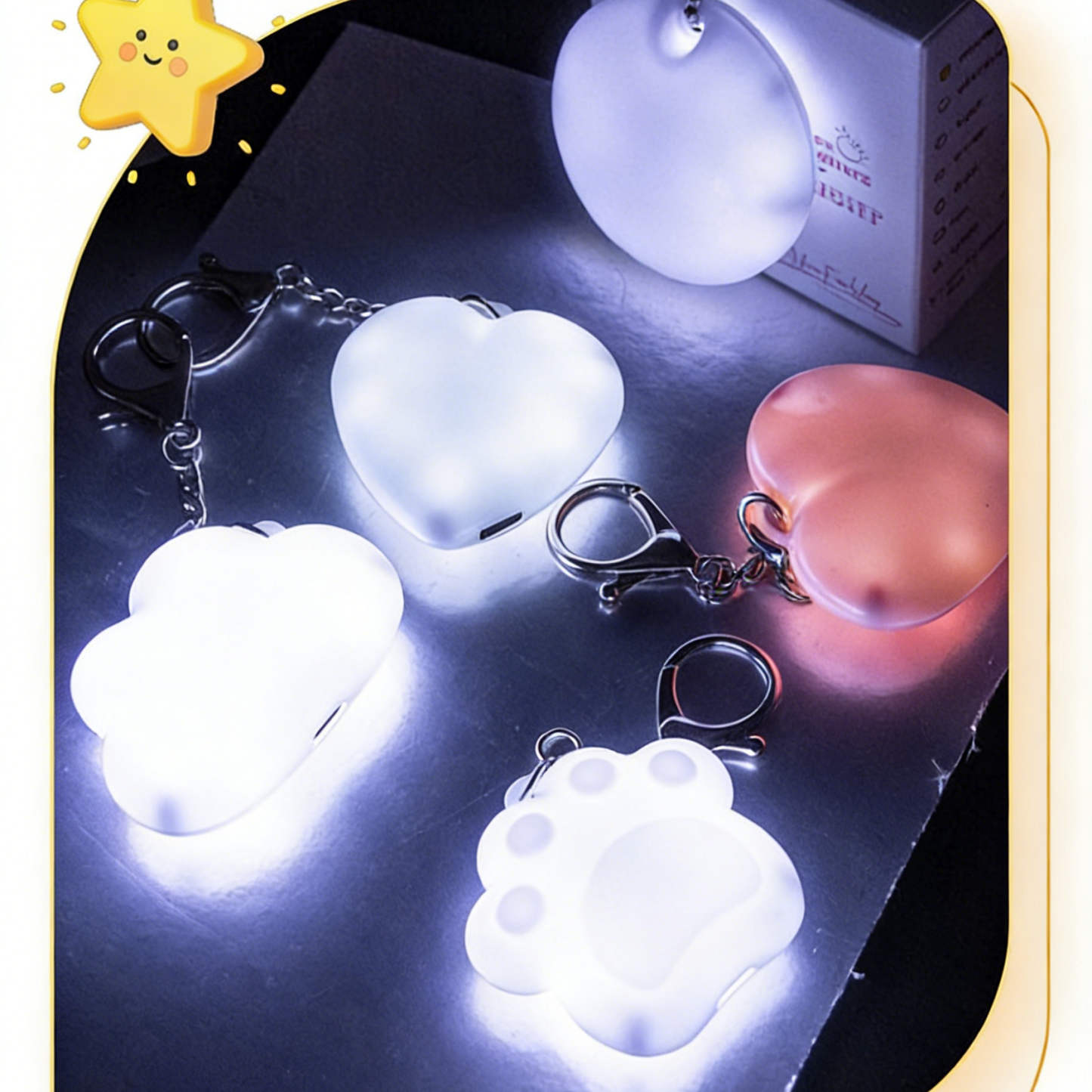 Cute Cat Paw Light Keychain Rechargeable Mini Bag Charm with Double Chain White Cat Paw Design - MyFaceSocks