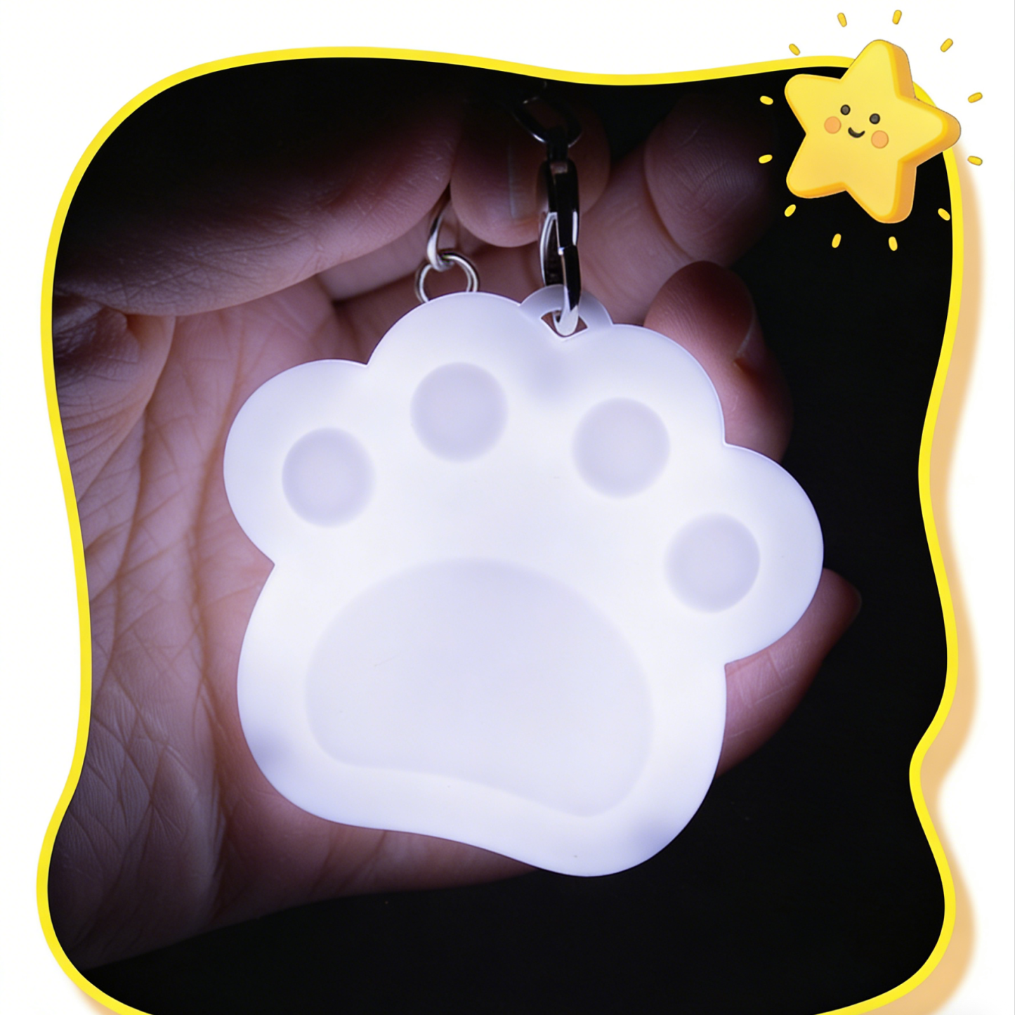 Cute Cat Paw Light Keychain Rechargeable Mini Bag Charm with Double Chain White Cat Paw Design
