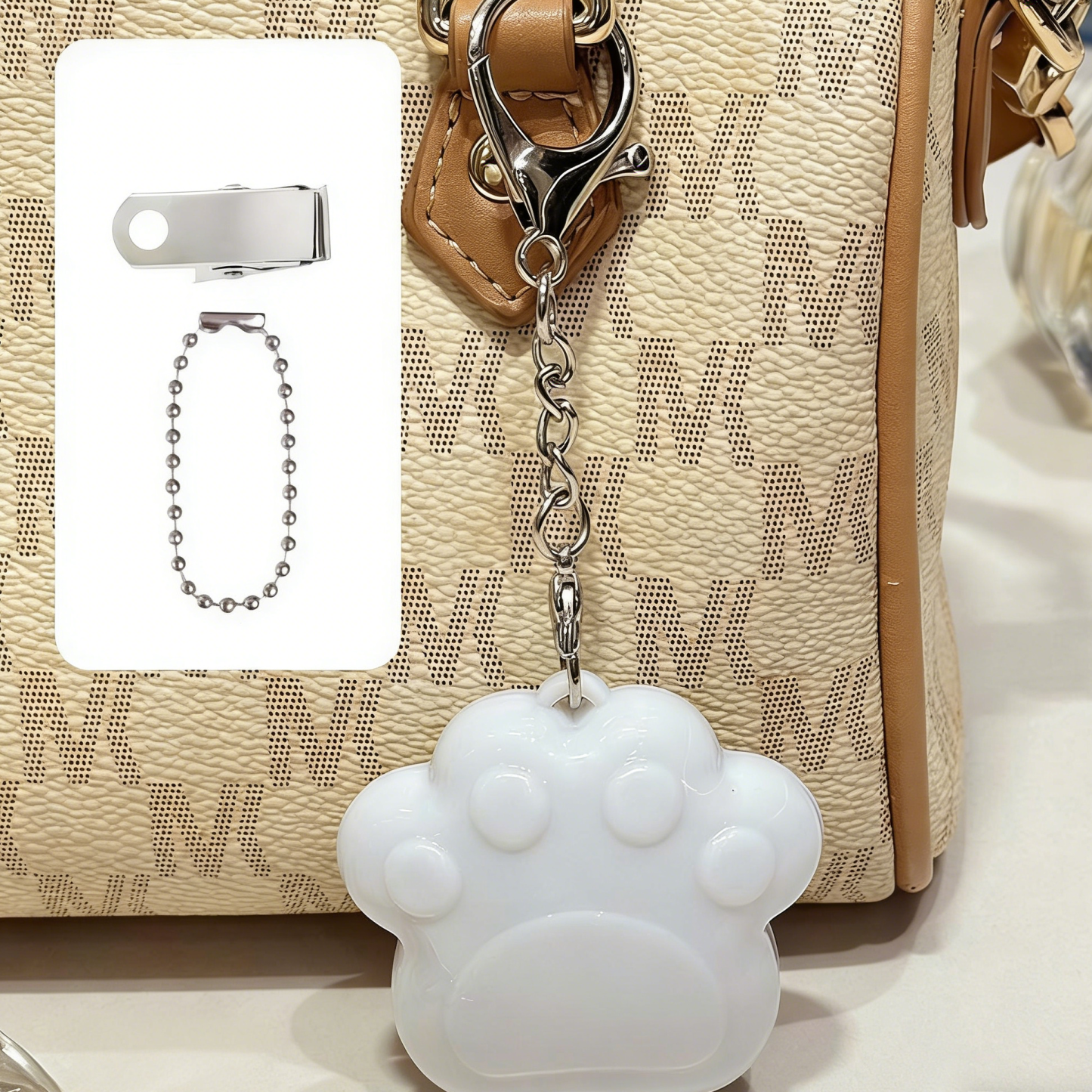 Cute Cat Paw Light Keychain Rechargeable Mini Bag Charm with Double Chain White Cat Paw Design - MyFaceSocks